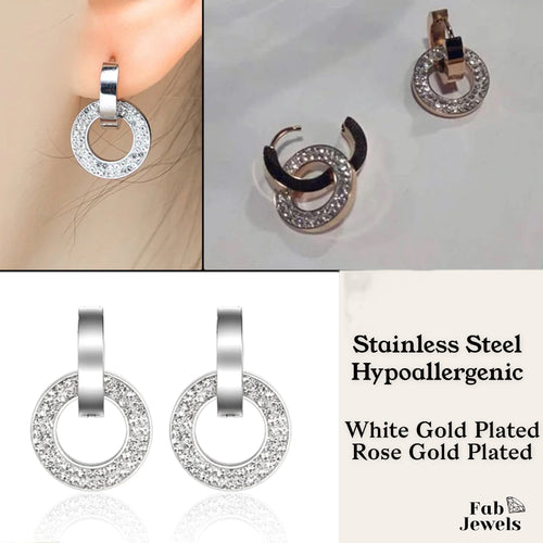 Stainless Steel 316L Hypoallergenic Rose Gold Silver Earrings with Swarovski Crystals