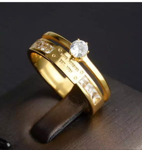 Yellow Gold Plated 2 Layer Ring with Sparkling Crystals
