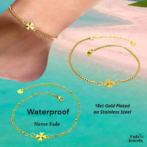 Stainless Steel 316L Waterproof 18ct Gold Plated Maltese Cross Anklet Ankle Chain