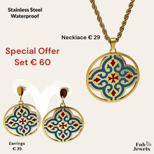 Load image into Gallery viewer, 18ct Gold Plated on Stainless Steel Maltese Cross Tile Design Set Pendant Hypoallergenic Earrings Rope Chain