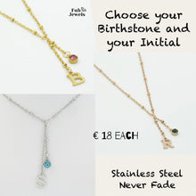 Load image into Gallery viewer, Stainless Steel Drop Neckkace with Personalised Initial and Birthstone