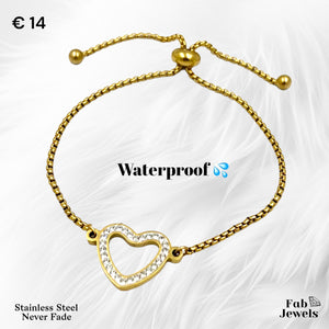 Stainless Steel Yellow/ White Gold Plated Heart Bracelet