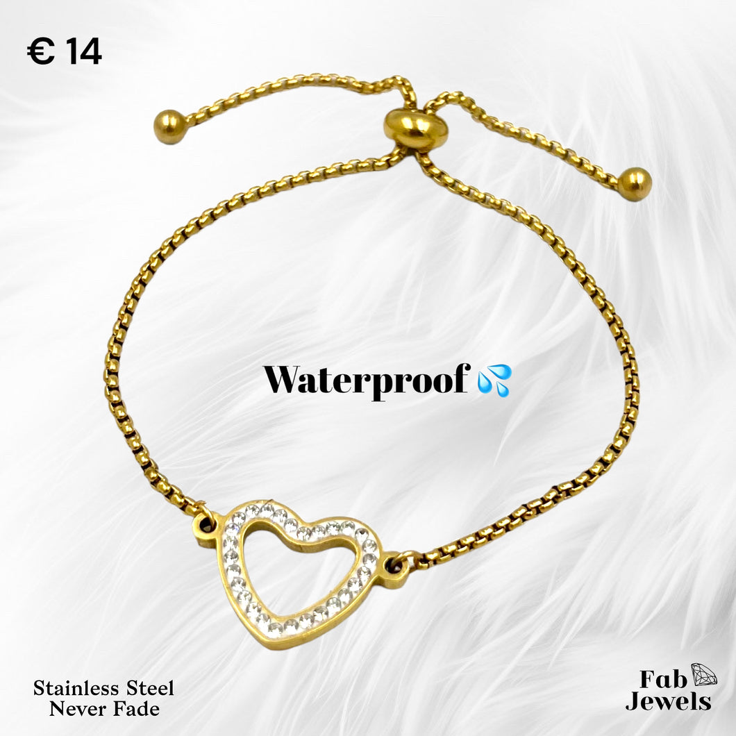 Stainless Steel Yellow/ White Gold Plated Heart Bracelet