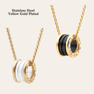 Stainless Steel Yellow Gold Plated Black / White Ceramic Necklace