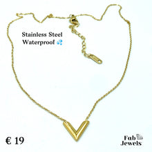 Load image into Gallery viewer, Yellow Gold Plated Stainless Steel Waterproof V Necklace