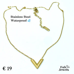 Yellow Gold Plated Stainless Steel Waterproof V Necklace