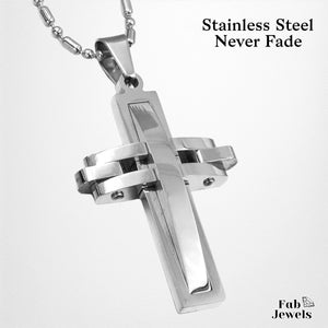 Stainless Steel Men’s Cross Silver Gold Black Tone with Necklace