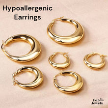 Load image into Gallery viewer, 18ct Yellow Gold Plated Stainless Steel Hypoallergenic Hoop Earrings