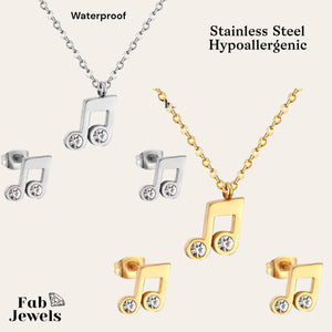 Stainless Steel Music Note Set Hypoallergenic Earrings and Necklace