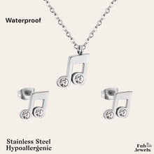 Load image into Gallery viewer, Stainless Steel Music Note Set Hypoallergenic Earrings and Necklace