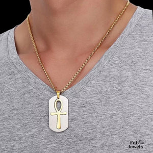 Key of Life Stainless Steel Cross Tag Pendant with Necklsce
