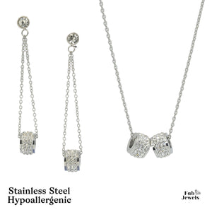 Stainless Steel Set Necklace and Matching Earrings with Swarovski Crystals