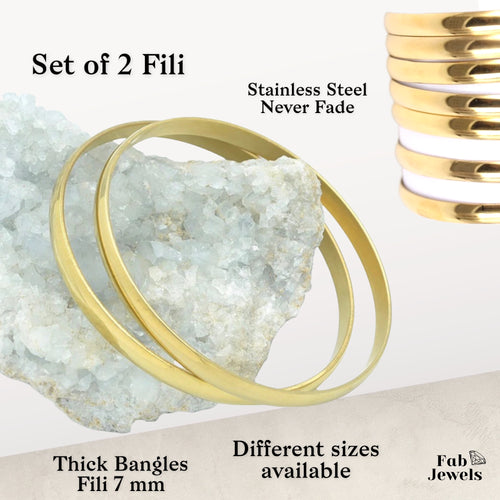 Yellow Gold Stainless Steel Fili Bangles Set of 2