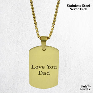 Stainless Steel Yellow Gold Plated Engraved  Love You Dad Dog Tag Pendant with Necklace