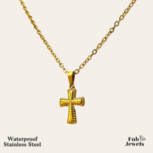 Load image into Gallery viewer, 18ct Gold Finish on Stainless Steel Waterproof Cross Pendant with Necklace