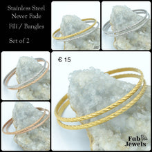 Load image into Gallery viewer, Yellow Gold Rose Gold Silver Stainless Steel Fili Bangles Set of 2