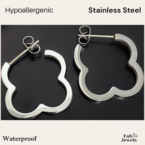 Stainless Steel Hypoallergenic Clover Flower Hoop Earrings