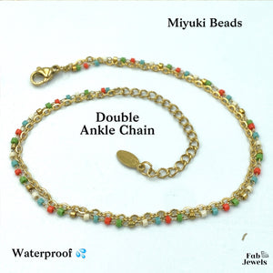 Double Anklet Ankle Chain Stainless Steel Miyuki Beads