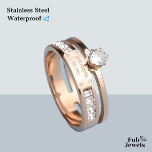 Stainless Steel Rose Gold Ring nicely detailed with Swarovski Crystals.