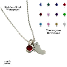 Load image into Gallery viewer, Yellow Gold Plated on Stainless Steel Baby Feet Pendant with Birthstone Inc. Necklace