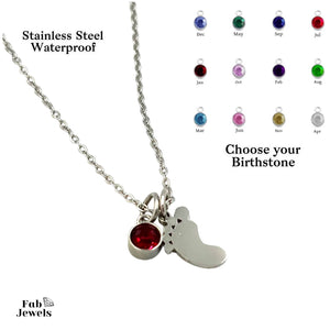 Yellow Gold Plated on Stainless Steel Baby Feet Pendant with Birthstone Inc. Necklace