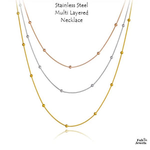 Trendy Stainless Steel Three Tone Multi Layered Necklace