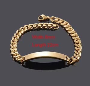 Stainless Steel Yellow Gold Plated Thick Solid Id Bracelet Curb Chain