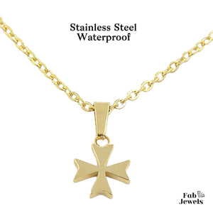 Stainless Steel 316L Yellow Gold Plated Small Maltese Cross 3D Pendant with Necklace