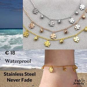 Yellow Rose Gold plated Stainless Steel Clover Charm Anklet