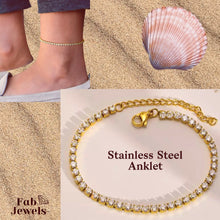 Load image into Gallery viewer, Yellow Gold on Stainless Steel Anklet Ankle Chain with Sparkling Crystals