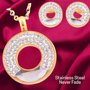 Swarovski Crystals Yellow Gold Plated Stainless Steel Set Necklace and Matching Earrings