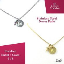 Load image into Gallery viewer, Stainless Steel Silver / Yellow Gold Plated Letter and Cross Charms Including Necklace