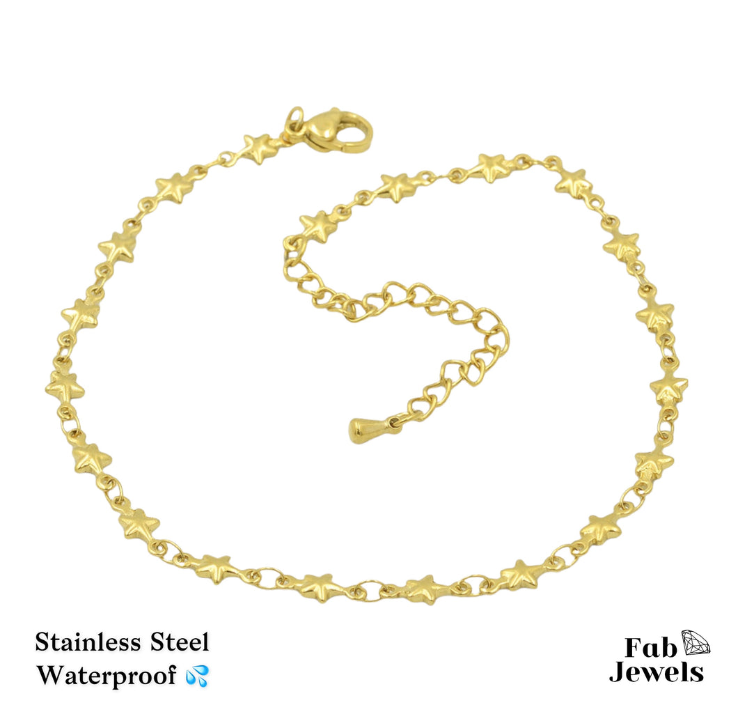 Stainless Steel 316L Star Anklet Ankle Chain Yellow Gold Silver