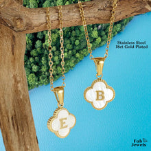Load image into Gallery viewer, Stainless Steel 18ct Gold Plated Shell Clover Initial Letter Double Sided Pendant