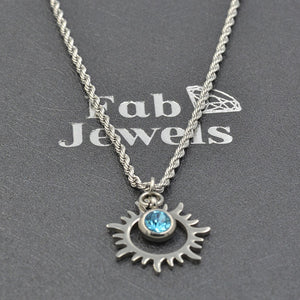 Stainless Steel Rope Chain with Birthstone Sun Pendant