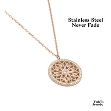 Load image into Gallery viewer, Rose Gold Stainless Steel Set Necklace and Matching Earrings with Swarovski Crystals