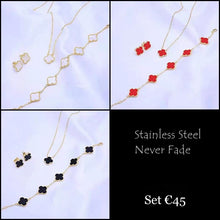 Load image into Gallery viewer, Stainless Steel 316L Yellow Gold Agate Clover Set Necklace Bracelet Earrings