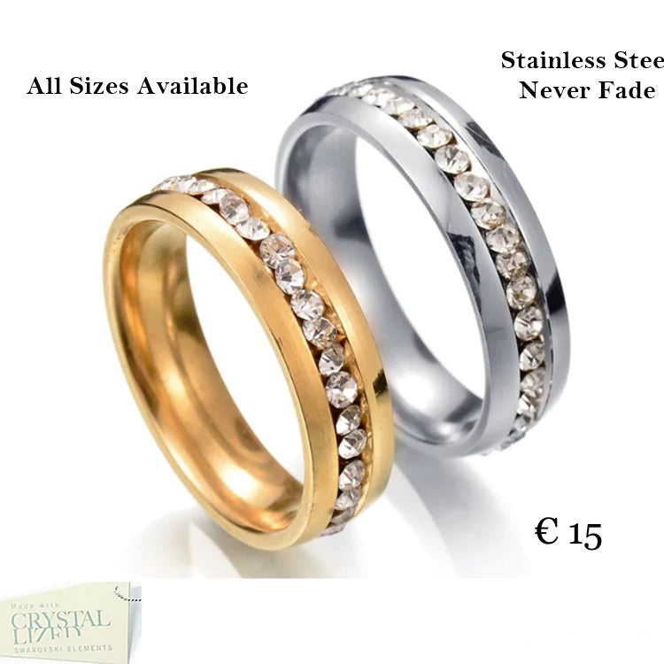 Stainless Steel 316L Ring Yellow Gold Plated and White Gold Plated with Swarovski Crystals