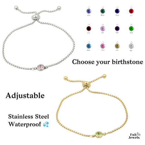 Stainless Steel Yellow Gold Plated Adjustable Braceletwith Personalised Birthstone