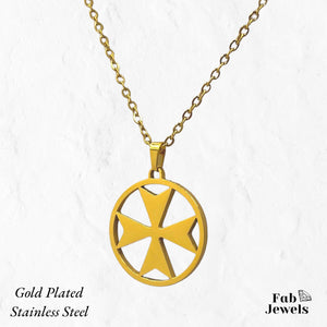 18ct Gold Plated on Stainless Steel Maltese Cross Pendant with Chain Included