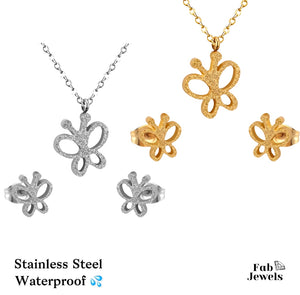 Stainless Steel Butterfly Set Hypoallergenic Earrings and Necklace