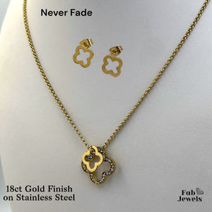 Stainless Steel Yellow Gold Plated Clover Flower Set