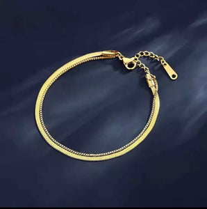 Stainless Steel 316L Yellow Gold Plated Double Anklet Waterproof