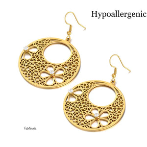 Yellow Gold Plated on Stainless Steel Dangling Earrings Hypoallergenic
