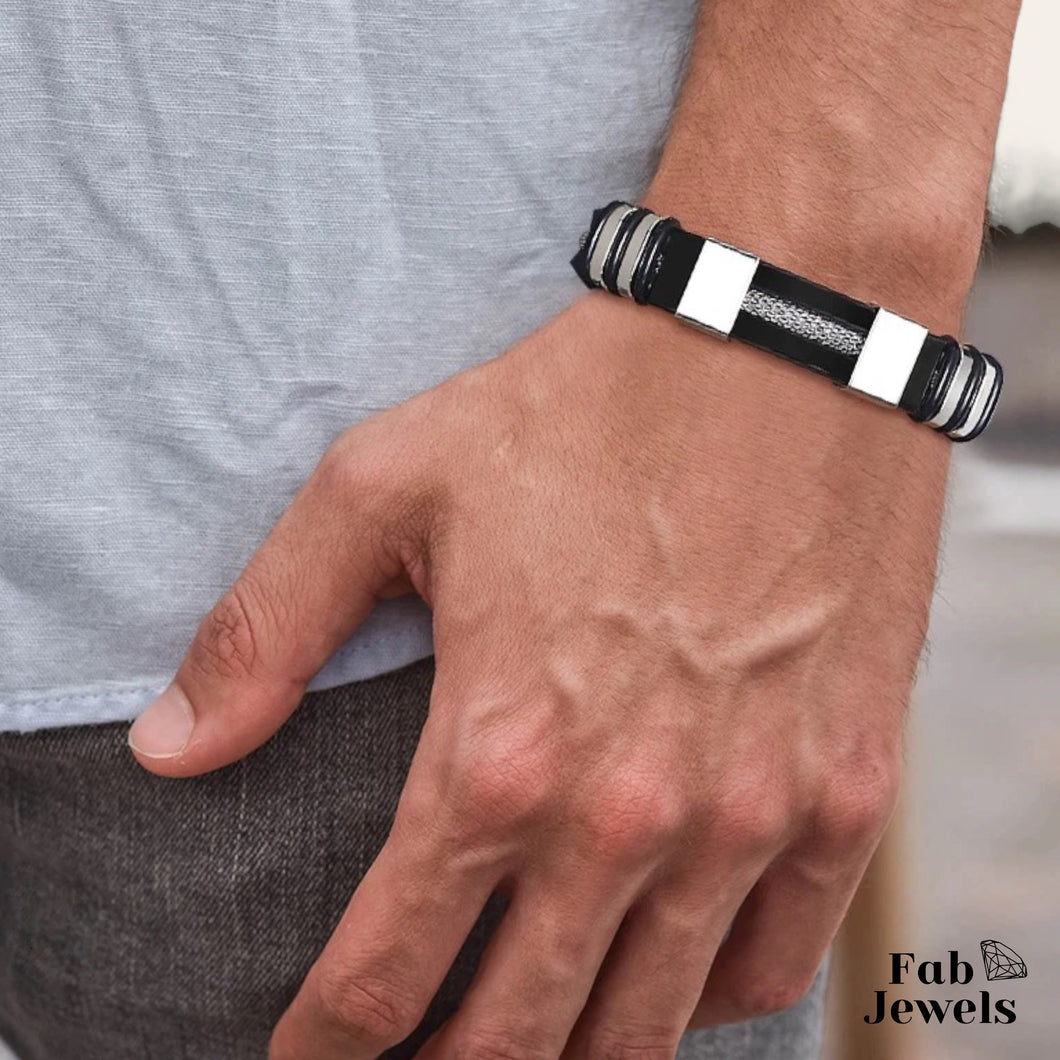 Stylish Black Silicone and Stainless Steel Men's Bracelets