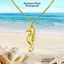 Load image into Gallery viewer, Yellow Gold Plated Stainless Steel Seahorse Lucky Charm Pendant with Necklace
