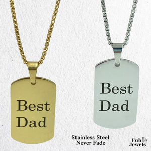 Stainless Steel Yellow Gold Engraved Best Dad  Dog Tag Pendant with Necklace