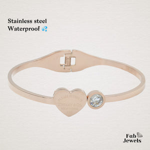Stainless Steel Waterproof Yellow Gold Rose Gold Plated Silver Heart Bangle