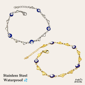 S/Steel Yellow Gold Plated Evil Eye Set Necklace and Matching Bracelet