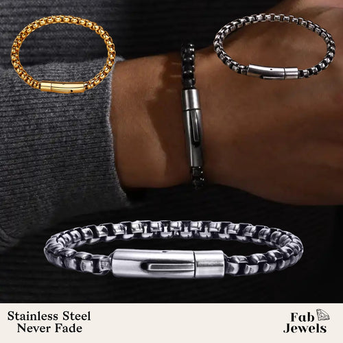 Stainless Steel Gold Plated Black Stylish Waterproof Men’s Bracelet